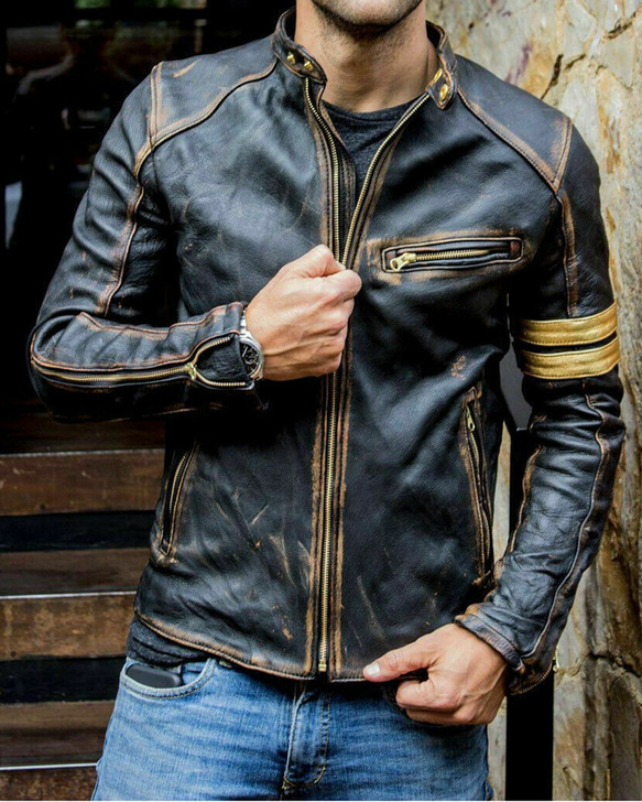 ヤギ革ユーズド加工ビンテージスタイルジャケット Goat Leather Distressed Jacket 1枚目の画像