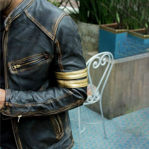 ヤギ革ユーズド加工ビンテージスタイルジャケット Goat Leather