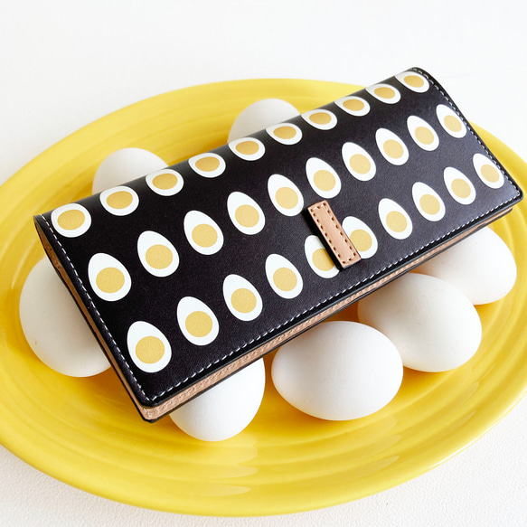 【ゆで卵】牛革の薄い長財布 ネイビー 紺 navy 本革 レザー 軽い　食べ物　egg 2枚目の画像