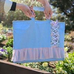 女の子*編み上げリボンとチュールのレッスンバッグ 絵本袋 習い事