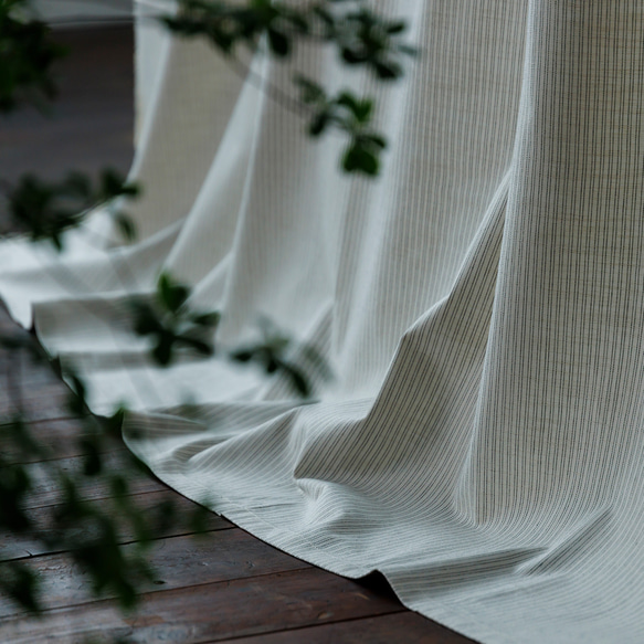 自然素材 綿 コットン100％カーテン モダンストライプ「レインアイボリー」カーテン ナチュラルカーテン 2枚目の画像
