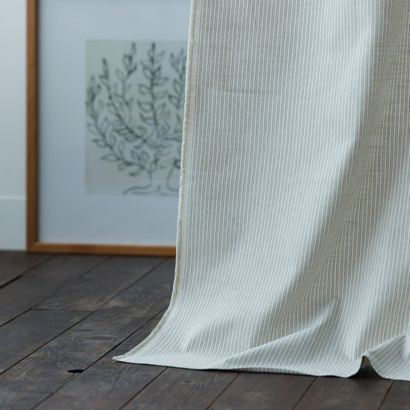 自然素材 綿 コットン100％カーテン モダンストライプ「レインアイボリー」カーテン ナチュラルカーテン 3枚目の画像