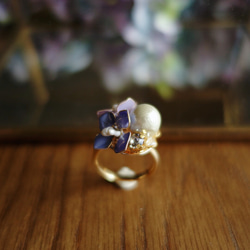 紫陽花とコットンパール のビジューリング　フリー11号　:あじさい　アジサイ 11枚目の画像