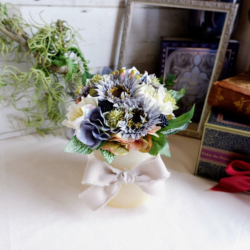 フラワーアレンジメント　LEDライトワックスベース　＊Blue＊