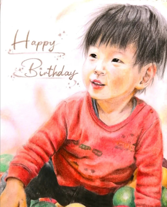 優しいタッチの似顔絵/色鉛筆画（A5サイズ） ✳出産祝い✳誕生日✳記念日 1枚目の画像