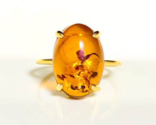 再販13 クラック入りバルティックアンバー（琥珀）大粒リング11