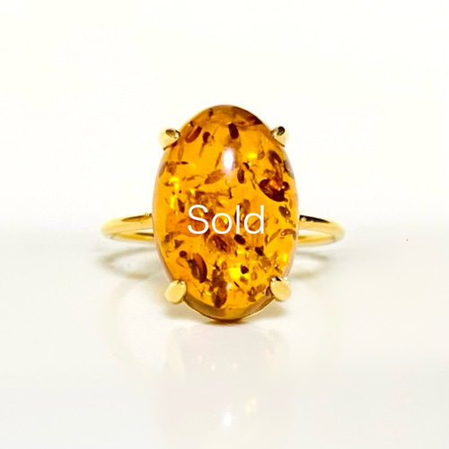 再販13 クラック入りバルティックアンバー（琥珀）大粒リング11