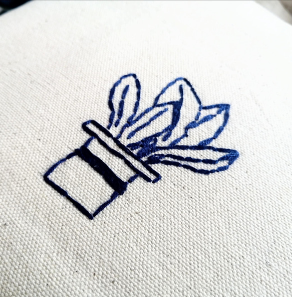 観葉植物の刺繍　ミニトートバッグ　ランチバッグ　生成り　帆布　コットン　手提げ　Sサイズ 7枚目の画像