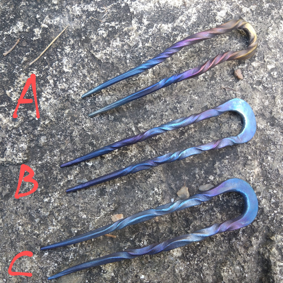 鍛造チタン簪「水」軽くて丈夫で金属アレルギーの方でも安心 6枚目の画像