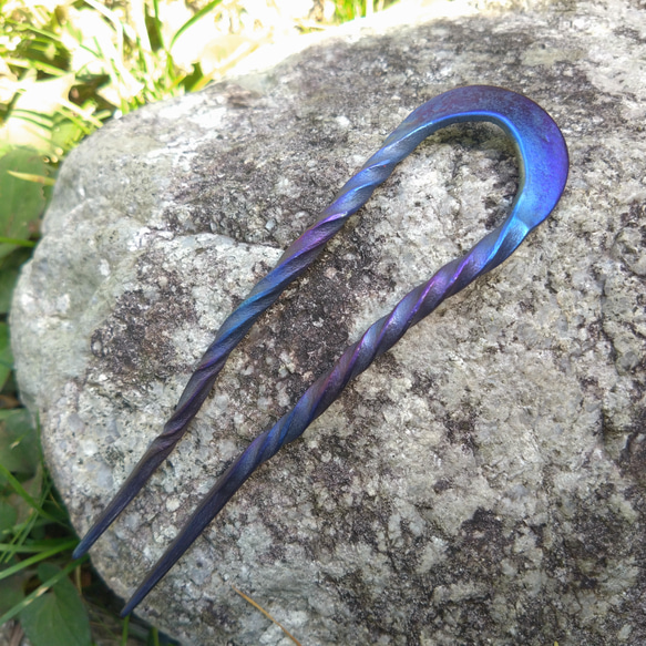 鍛造チタン簪「水」軽くて丈夫で金属アレルギーの方でも安心 4枚目の画像