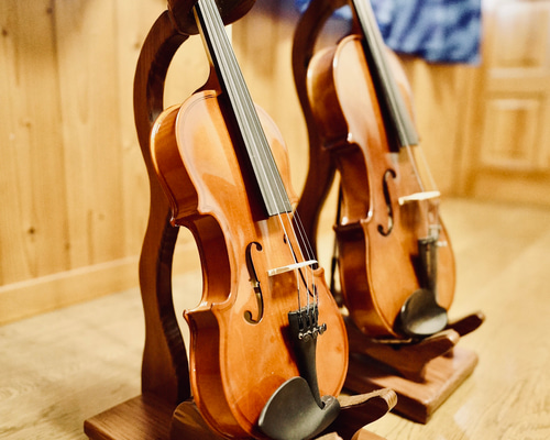 2台セット】手作り木工 木製バイオリンスタンド （ニス仕上げ） 1本