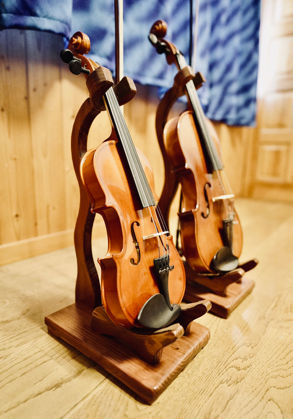 2台セット】手作り木工 木製バイオリンスタンド （ニス仕上げ） 1本