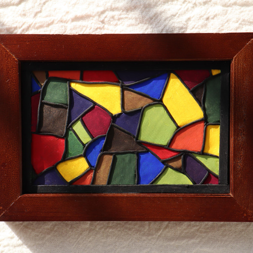 ステントグラス風クレイアート〈壁掛け、卓上〉写真サイズ 絵画風 木枠