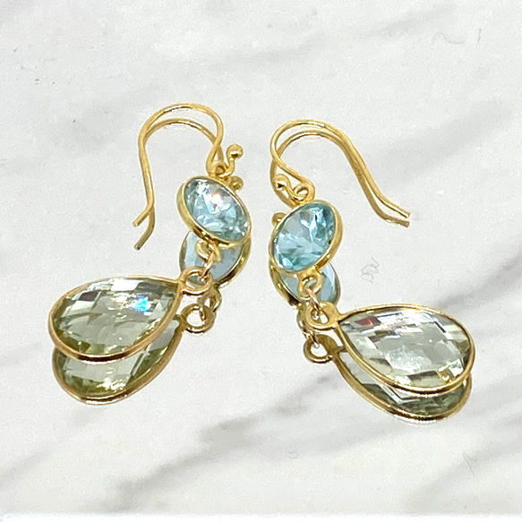 天然石】宝石質グリーンアメジストとブルートパーズのピアス