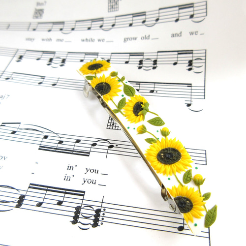 受注制作】太陽の花 向日葵（ひまわり）の髪飾りバレッタ。7cm