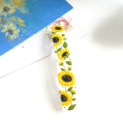 受注制作】太陽の花 向日葵（ひまわり）の髪飾りバレッタ。7cm