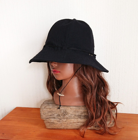 シンプルハット : 綿麻【ブラック】 2枚目の画像
