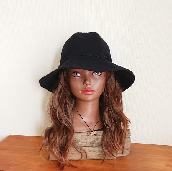 シンプルハット : 綿麻【ブラック】 3枚目の画像