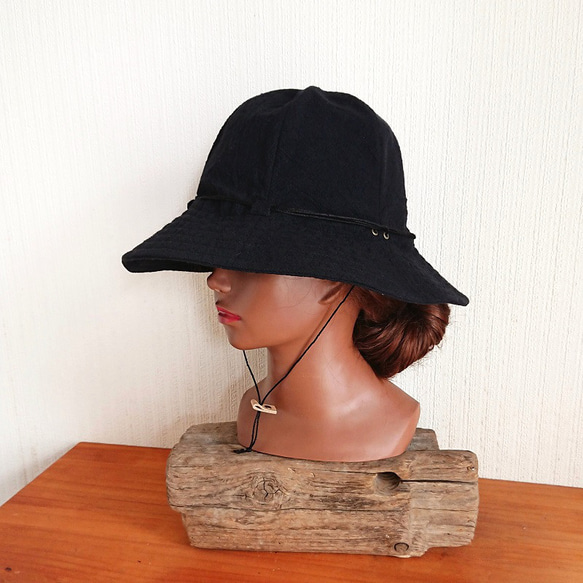シンプルハット : 綿麻【ブラック】 7枚目の画像