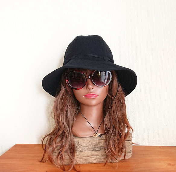 シンプルハット : 綿麻【ブラック】 8枚目の画像