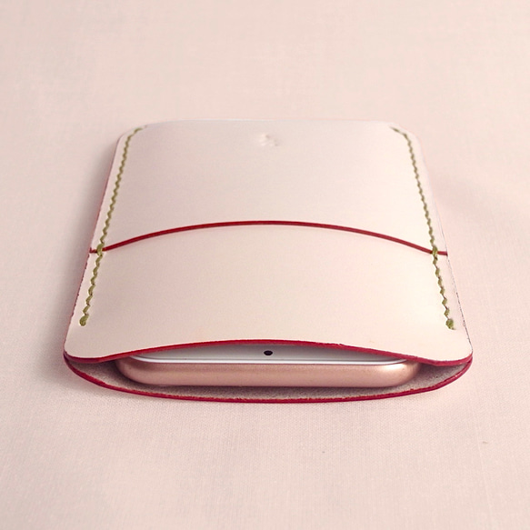 全機種対応スマホケース【spot/すぽっと】革 花いろ 桜色 ベージュピンク 手縫い iPhone17 Pixel10他 2枚目の画像