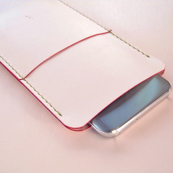 全機種対応スマホケース【spot/すぽっと】革 花いろ 桜色 ベージュピンク 手縫い iPhone17 Pixel10他 1枚目の画像