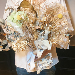 送料無料　ウエディング 二次会 前撮り ドライフラワー 花束 紫陽花 リューカデンドロン　ウェディングブーケ 6枚目の画像