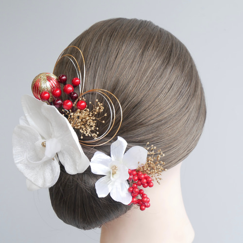 A286 胡蝶蘭 髪飾り 白ゴールド 成人式 振袖 卒業式 結婚式 ヘッド