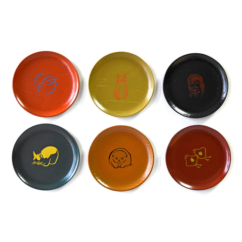 漆まめさら 動物シリーズ 狗子（黄・中村芳中） 木製漆塗り 漆器の豆皿