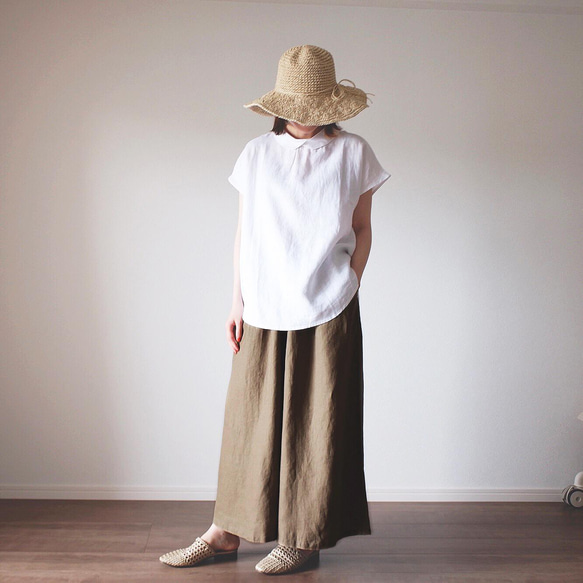 【冷感2025】ナチュラル リネン 麻 ワイドパンツ 体型カバー ゆったり お出かけ シンプル P104 4枚目の画像