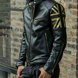 牛革ライダージャケット（英国旗付）Cow Leather Rider Jacket with UK Flag 3枚目の画像