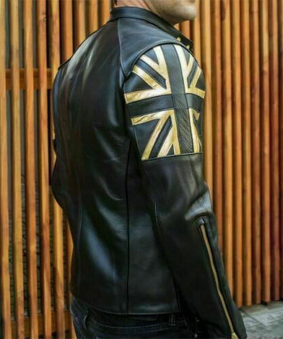 牛革ライダージャケット（英国旗付）Cow Leather Rider Jacket with UK Flag 2枚目の画像
