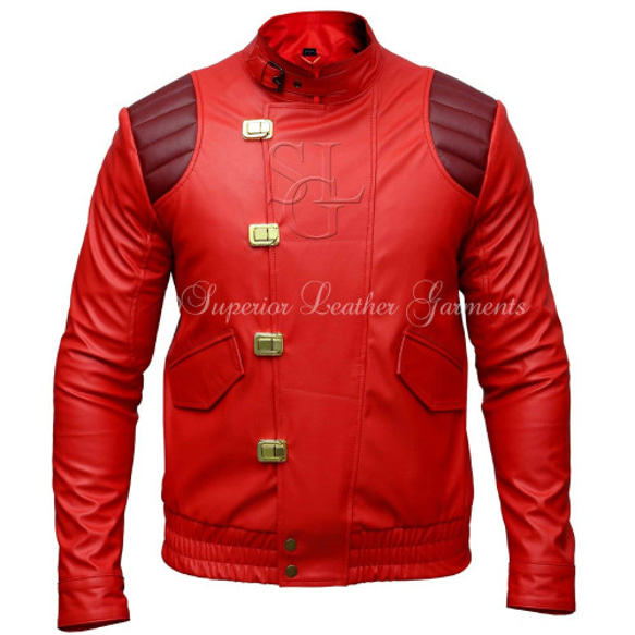 羊革・襟ベルト付き羊革ライダースジャケット(赤) Sheep Leather Jacket (Red) 1枚目の画像
