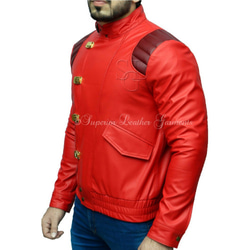羊革・襟ベルト付き羊革ライダースジャケット(赤) Sheep Leather Jacket (Red) 4枚目の画像