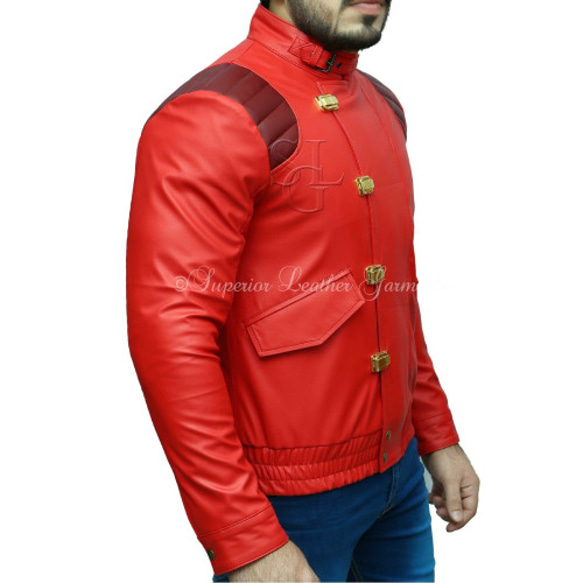 羊革・襟ベルト付き羊革ライダースジャケット(赤) Sheep Leather Jacket (Red) 3枚目の画像