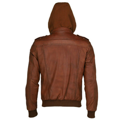 羊革ボンバージャケット (パーカー付き) Sheep Leather Bomber Jacket with Hoodie 2枚目の画像