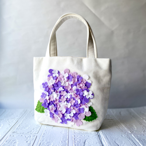 紫色の紫陽花の帆布ミニトートバック トートバッグ muika.neko