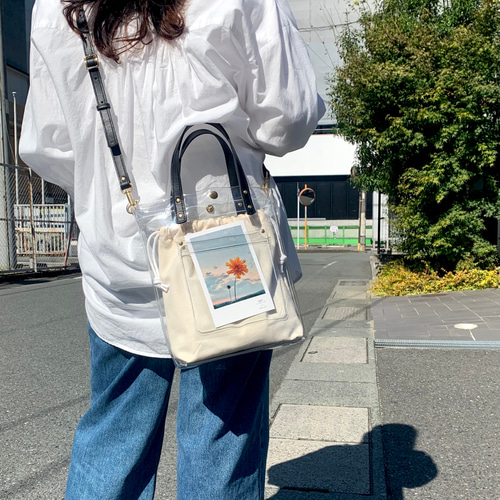 大人のクリアバッグ」 2WAY 本革 クリアトートバッグ ブラック トート 