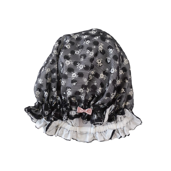 透明花朵黑色雪紡|國產絲綢睡帽花朵透明可水洗真絲時尚 第13張的照片