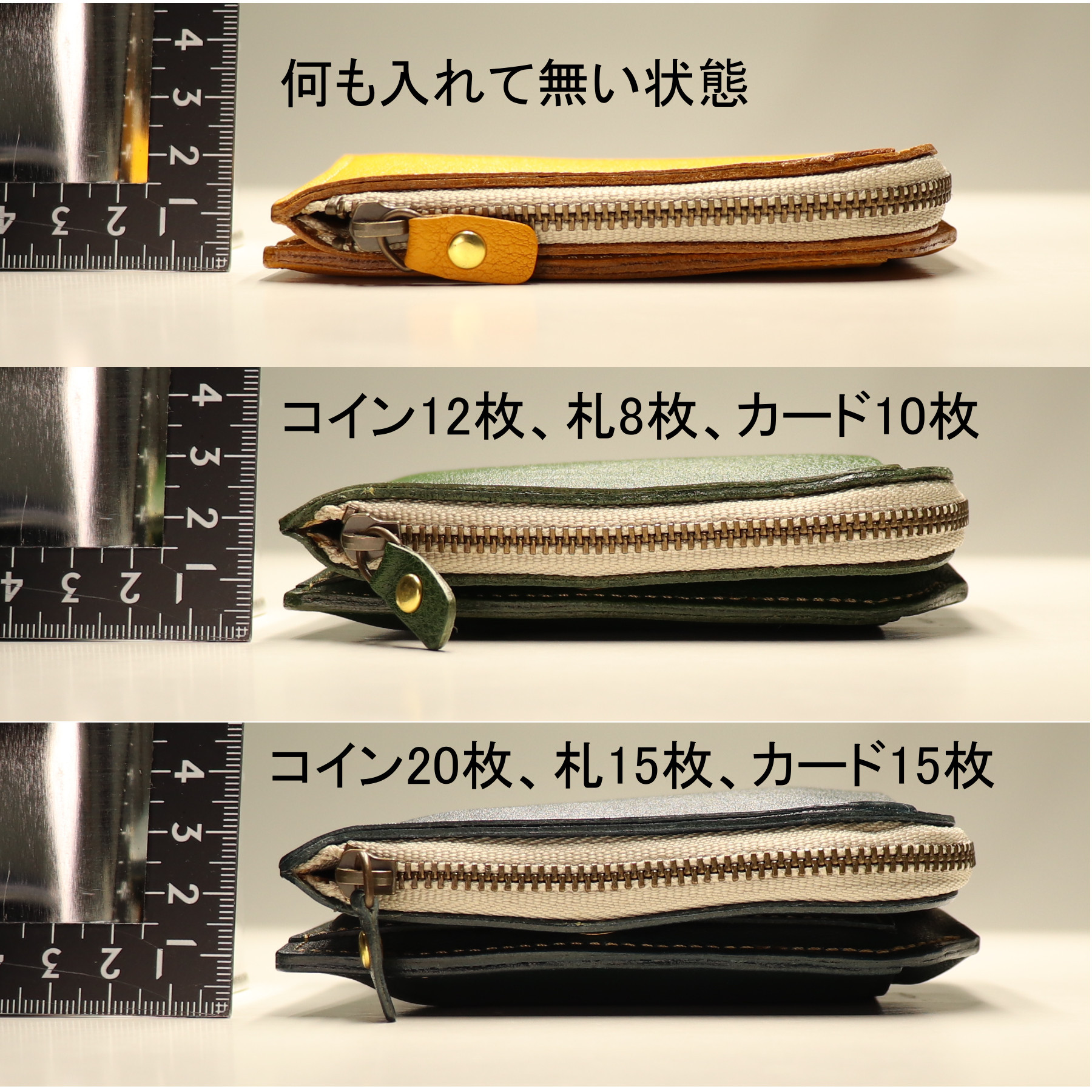 コインが取り出し易い二つ折り財布(黄/茶/赤/エンジ/緑/紺/黒)