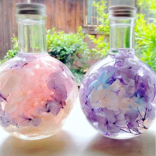 紫陽花のハーバリウム パープル 水色 ピンク ハーバリウム・植物標本