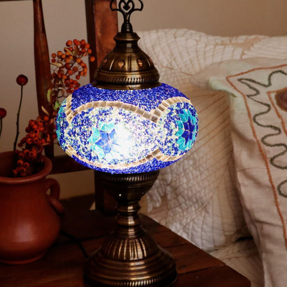 Turkish Mosaic lamp[Desk type]LARGE-Blue star *Free shipping 第1張的照片