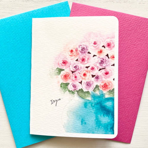 2枚セット「Rose」水彩画イラスト ミニカード バラ 花 フラワー