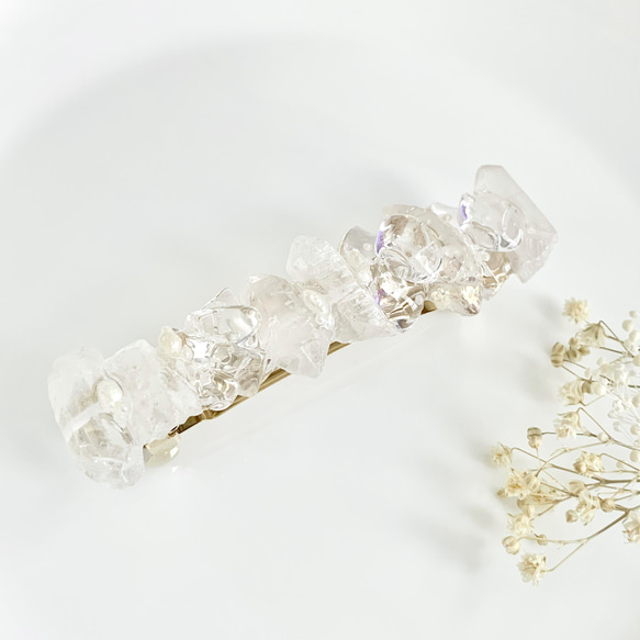 【再販】ice crystalバレッタ/金具 大きめ8cm/水晶 淡水真珠/選べる金具のカラー/フォーマル〈受注制作〉 6枚目の画像