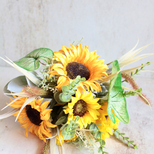 ひまわり】夏いっぱい詰め込んだ動きのある夏色造花ブーケ【花瓶別売り  