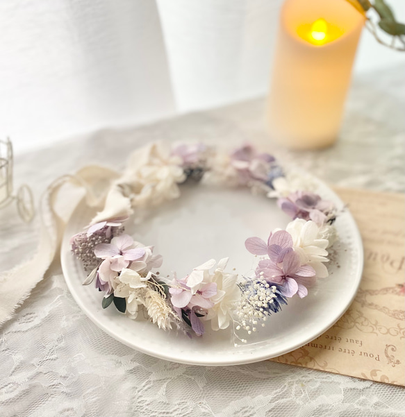 送料無料】ベビー キッズ 花冠 ~purple white~ 花かんむり はな