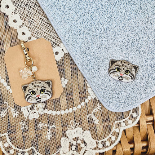 晴れやかブルー ☆* 猫さん刺繍泉州ハンカチタオル2枚セット ハンカチ