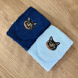 晴れやかブルー ☆* 猫さん刺繍泉州ハンカチタオル2枚セット 9枚目の画像