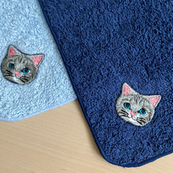 晴れやかブルー ☆* 猫さん刺繍泉州ハンカチタオル2枚セット 2枚目の画像