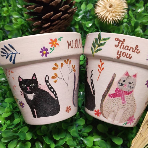 送料無料♡猫♡2個セット♡リメイク鉢☆ガーデン雑貨